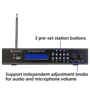 Retekess TR510 FM Transmitter, Long Range FM Broadcast Transmitter with Dual Mic, 3 Preset Stations, FM Radio Station for Church Parking Lot,Drive in Movie,Support USB Drive and RCA Inputs