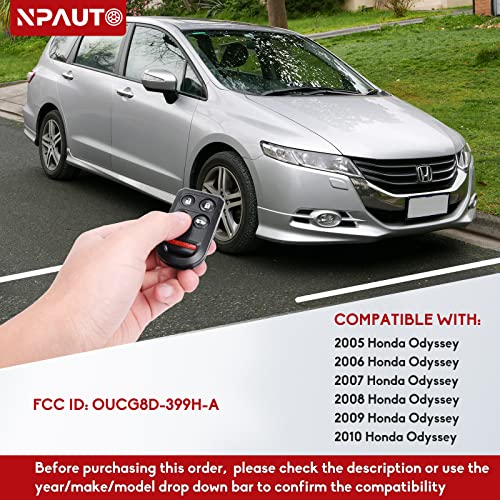 NPAUTO Key Fob Replacement for Honda Odyssey 2005 2006 2007 2008 2009 2010 - Keyless Entry Remote Car Control Key Fobs (OUCG8D-399H-A, 72147-SHJ-A21, 5 Buttons)