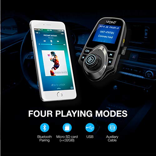 Bluetooth FM Transmitter for Car, Bluetooth Car Adapter Kit, 1.44 inch Display, Supports SD TF Cards, Bluetooth Aux Adapter, Compatible with All Smartphones/iPods, FM Transmitter Bluetooth