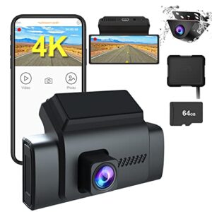 4k dash cam front and rear, kqq 4k+1080p dash camera for cars built-in wifi external gps, 3.16″ wide angle dual dashboard camera driving recorder with night vision wdr parking monitor, free 64gb card