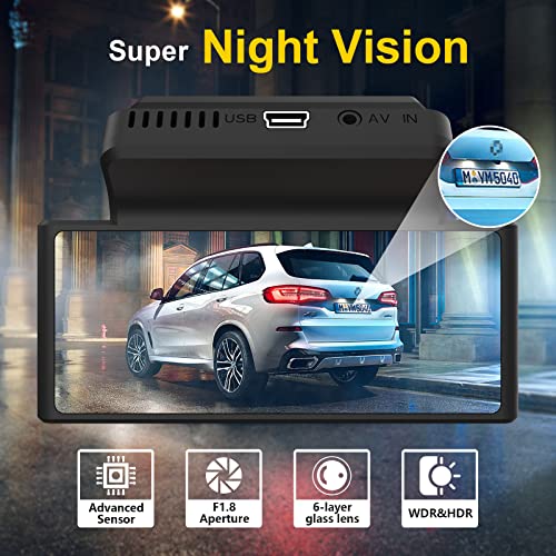 4K Dash Cam Front and Rear, KQQ 4K+1080P Dash Camera for Cars Built-in WiFi External GPS, 3.16" Wide Angle Dual Dashboard Camera Driving Recorder with Night Vision WDR Parking Monitor, Free 64GB Card