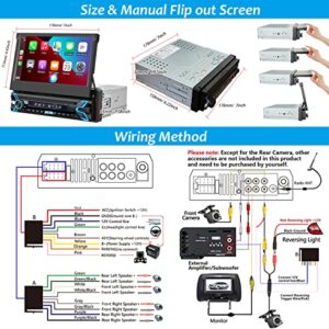 Single Din Car Stereo Compatible with Apple Carplay & Android Auto, 7 Inch Flip Out Touchscreen Car Radio Foldable Car Audio Receivers with Bluetooth/Mirror Link/Camera/FM/SWC/USB/AUX/TF/Subwoofer