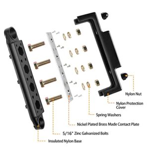 MOFEEZ Power Distribution Block Bus Bar, 4 x 5/16" Posts, 6 x #8 Screws Terminals, Max 48V 250A (Pair, Red & Black)