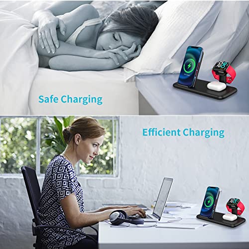 4 in 1 Wireless Charging Station 15W Multi Charger Lakewei Bedside Charge Stand Dock for Apple iPhone 14 Pro Max/13 Pro/13/12/11/X/Airpods/ipad/iwatch Samsung Phone/Earbuds/Tablet, White