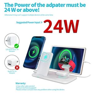 4 in 1 Wireless Charging Station 15W Multi Charger Lakewei Bedside Charge Stand Dock for Apple iPhone 14 Pro Max/13 Pro/13/12/11/X/Airpods/ipad/iwatch Samsung Phone/Earbuds/Tablet, White