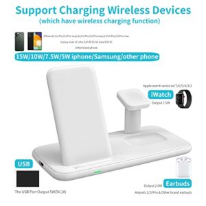 4 in 1 Wireless Charging Station 15W Multi Charger Lakewei Bedside Charge Stand Dock for Apple iPhone 14 Pro Max/13 Pro/13/12/11/X/Airpods/ipad/iwatch Samsung Phone/Earbuds/Tablet, White