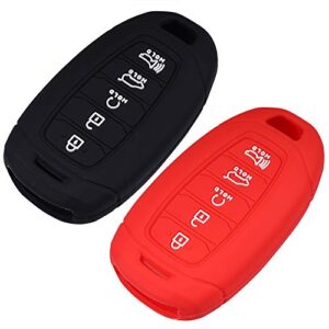 Lcyam Key Fob Cover Silicone Case Remote Holder Compatible with 2020-2023 Hyundai Palisade Elantra Keyless Push Start 5 Button (Black Red)