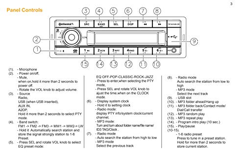 VDO Continental TR7412UB-OR European Style 12v Radio Orange Display Bluetooth