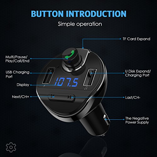 Criacr (Upgraded Version) Bluetooth FM Transmitter for Car, Wireless FM Radio Transmitter Adapter Car Kit, Dual USB Charging Ports, Hands Free Calling, U Disk, TF Card MP3 Music Player