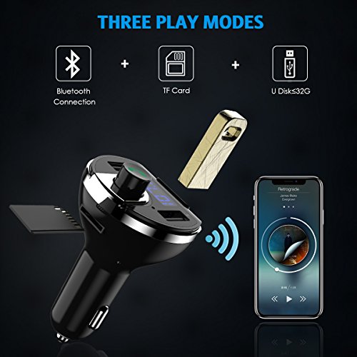 Criacr (Upgraded Version) Bluetooth FM Transmitter for Car, Wireless FM Radio Transmitter Adapter Car Kit, Dual USB Charging Ports, Hands Free Calling, U Disk, TF Card MP3 Music Player