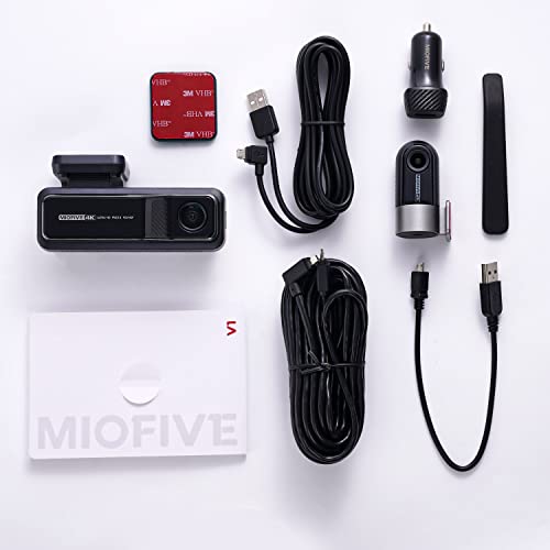 Miofive Front and Rear Dash Camera, 4K + 2K Dual Dash Cam with 5G WiFi, GPS, Speed, 2160 UHD Recorder, Built-in 128G eMMC Storage, Night Vision, Motion Detection, G Sensor Powered by Super Capacitor