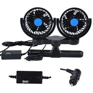 Car Fans, 12V Car Cooling Fan with 360° Rotatable Dual Head Stepless Speed Regulation Rear Seat Air Fan for Sedan SUV RV Boat