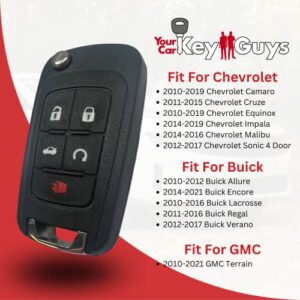 5 Button Flip Keyless Entry Remote Key Fob Compatible with Chevy Cruze/Camaro/Impala/Equinox/GMC Terrain/Buick Lacrosse 2010 2011 2012 2013 2014 2015 2016 2017 2018 2019 Replacement for OHT01060512