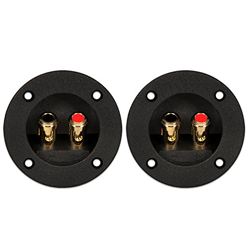 Goldwood Sound Speaker Box Terminal Cups 2 Round Power Speaker Terminal Plates Black (RGT-5050-2)