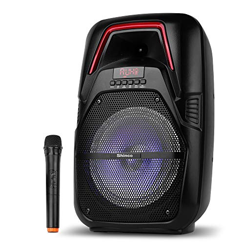 Shinco Portable PA Speaker System, Powerful Bluetooth Speaker with Wireless Microphone, 8 inch Subwoofer, Balanced Sound, Great for Outdoor Party