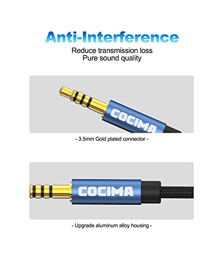 COCIMA TRRS 3.5mm Audio Cable [6.6ft/2M] 4-Pole Microphone Male to Male Nylon Braided AUX Cable Cord Stereo for Headphones Car Home Stereos Speakers Tablets martphones & More