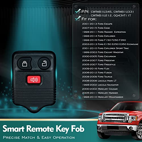 HelloAuto Key Fob Fits Ford F150 F250 F350 Explorer Escape Expedition, Keyless Entry Remote for Lincoln Mercury. (FCC ID : CWTWB1U345, CWTWB1U33) 3-Btn 2PCS