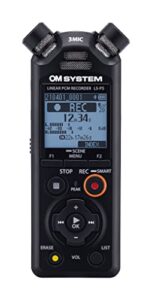 om system ls-p5 pcm recorder with tresmic 3-microphone, bluetooth, composite usb microphone mode, high resolution sound, low-cut filter, 16gb built-in memory.