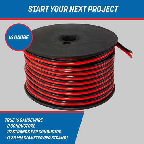 GS Power 16 Gauge Wire (16 AWG) - 100 Foot, Pure Copper, Stranded Electrical Wiring for Speaker, Automotive, Trailer, Stereo and Home Theater Applications - Red/Black