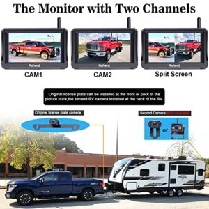 Rohent R3 HD 1080P Digital Wireless Backup Camera with 5'' Monitor License Plate Hitch Rear View Camera System for Cars,Trucks,Campers IP69 Waterproof Front /Rear View Switchable 8 IR Night Vision