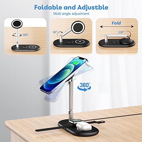 GEJIUCAI 3 in 1 Magnetic Wireless Charger, Adjustable Charging Station for Apple iPhone/iWatch/Airpods, for iPhone 14 13 12 Pro Max Mini, Airpods 3/2/Pro, iWatch 7/6/SE/5/4/3/2