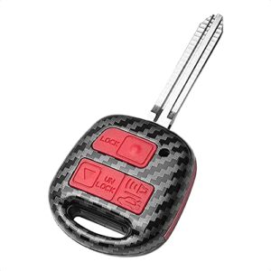 tangsen key fob case carbon fiber pattern plastic red silicone cover compatible with toyota land cruiser fj cruiser lexus es300 ls430 lx470 rx300 rx330 rx350 rx400h 3 button keyless entry remote