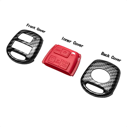 TANGSEN Key Fob Case Carbon Fiber Pattern Plastic Red Silicone Cover Compatible with Toyota Land Cruiser FJ Cruiser Lexus Es300 Ls430 Lx470 Rx300 Rx330 Rx350 Rx400h 3 Button Keyless Entry Remote