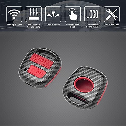 TANGSEN Key Fob Case Carbon Fiber Pattern Plastic Red Silicone Cover Compatible with Toyota Land Cruiser FJ Cruiser Lexus Es300 Ls430 Lx470 Rx300 Rx330 Rx350 Rx400h 3 Button Keyless Entry Remote
