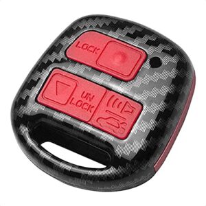 TANGSEN Key Fob Case Carbon Fiber Pattern Plastic Red Silicone Cover Compatible with Toyota Land Cruiser FJ Cruiser Lexus Es300 Ls430 Lx470 Rx300 Rx330 Rx350 Rx400h 3 Button Keyless Entry Remote