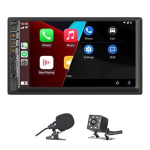 lxklsz double din car stereo compatible with carplay/android auto with 7 inch touch screen bluetooth/mirror link/hands-free calling/fm/am/eq rear view camera