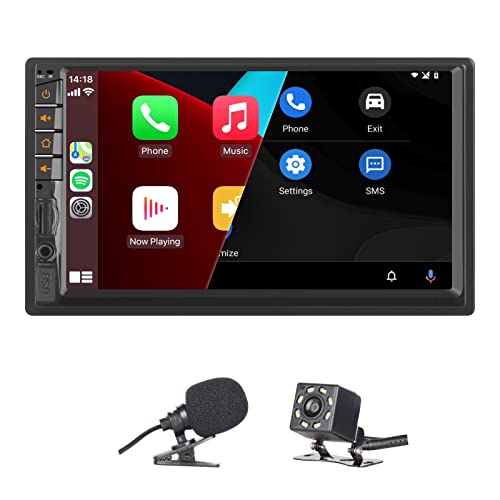 LXKLSZ Double din Car Stereo Compatible with Carplay/Android Auto with 7 inch Touch Screen Bluetooth/Mirror Link/Hands-Free Calling/FM/AM/EQ Rear View Camera