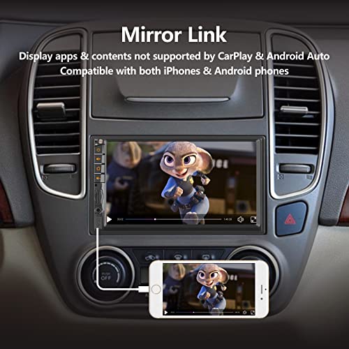 LXKLSZ Double din Car Stereo Compatible with Carplay/Android Auto with 7 inch Touch Screen Bluetooth/Mirror Link/Hands-Free Calling/FM/AM/EQ Rear View Camera