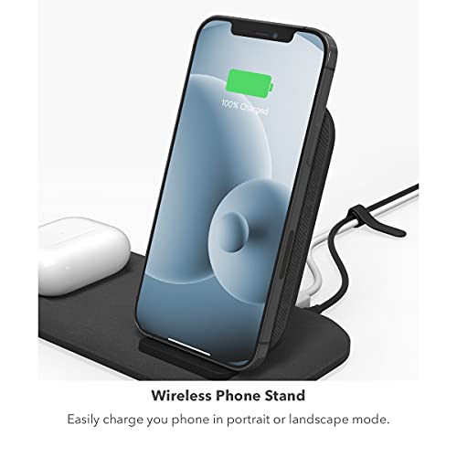 mophie Wireless Charging Stand+ Wireless Charging Stand and pad with USB-A Port. for AirPods, Apple Watch, iPhone, Samsung Galaxy, Qi-Enabled Devices