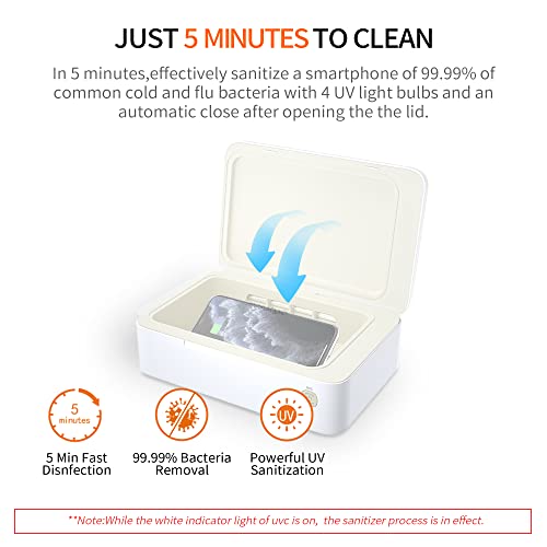 UV Light Sanitizer Box Kill Rate up to 99.99% Mosalogic Portable Phone Sanitizer Cleaner Wireless Charger for iPhone Samsung Smartphone