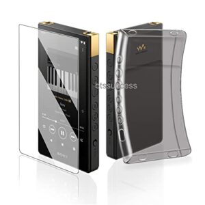 soft clear tpu protective shell skin case cover for sony walkman nw-zx700 nw-zx706 nw-zx707 (clear black case and glass)