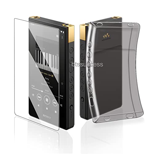 Soft Clear TPU Protective Shell Skin Case Cover for Sony Walkman NW-ZX700 NW-ZX706 NW-ZX707 (Clear Black case and Glass)