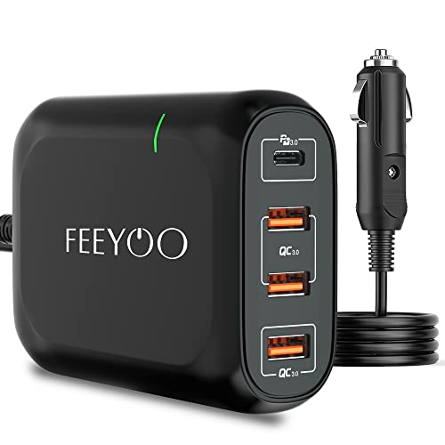 USB C Car Fast Charger, FEEYOO 119W Type C Car Charger Adapter, 4 Ports QC 3.0 PD 3.0 Fast Charging Car Phone Charger Adapter, Compatible with Laptop,Samsung, Android,iPhone,iPad, MacBook,Google Pixel