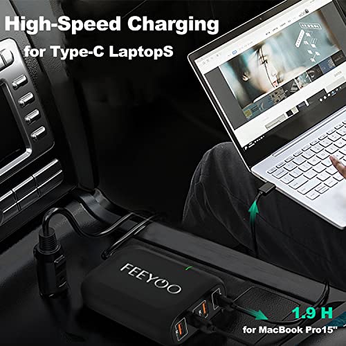 USB C Car Fast Charger, FEEYOO 119W Type C Car Charger Adapter, 4 Ports QC 3.0 PD 3.0 Fast Charging Car Phone Charger Adapter, Compatible with Laptop,Samsung, Android,iPhone,iPad, MacBook,Google Pixel