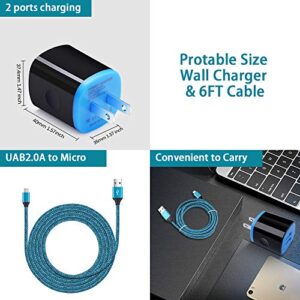 Android Charger Fast Charging Micro USB Cable, 6FT Nylon Micro Cord Wall Charger Block, AbcPow 2.1A Power Adapter with Phone Cord Compatible for Samsung Galaxy S7 S6 J7 J3 Note 5, LG G4 Motorola, HTC