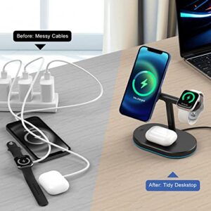 Magnetic Wireless Charger, 3 in 1 Wireless Charging Station for Multiple Devices, for iPhone 14/Pro/Max/Plus/13/12 Series, iWatch 7/6/5/4/3/2, AirPods Pro/2/3/Pro 2(with Adapter)