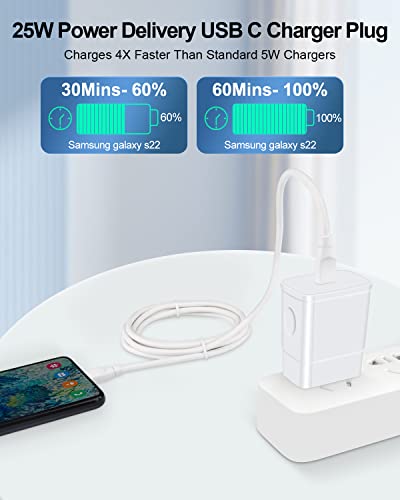 25W USB C Charger Super Fast Charging for Samsung Galaxy A04S A03S A02S Z Flip 4 Z Fold 3 A14 A13 A12 A53 S10 S20 S21 S22 S23 Ultra Google Pixel 7 6 Pro 6a, Android Phone Charger Type C Block Cable