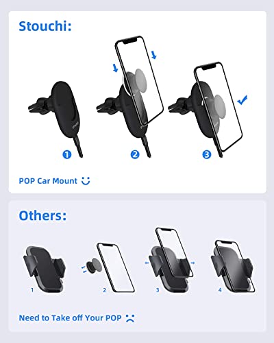 POP Mount Wireless Car Charger, Stouchi 2-in-1 POP Holder and 10W Qi Car Fast Charger Compatible with iPhone 14/13/12/11 Pro/XR/XS/X, Galaxy S22/22+ Ultra (Not Include POP)