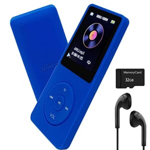 mp3 player 32gb with speaker fm radio earphone portable mini blue music player voice recorder e-book 1.8 inch hd screen support up to 128gb