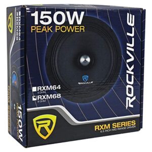 Rockville RXM68 6.5" 150w 8 Ohm Mid-Bass Driver Car Audio Speaker, Mid-Range