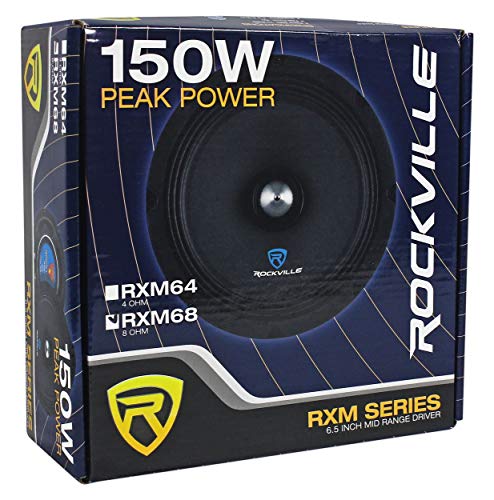 Rockville RXM68 6.5" 150w 8 Ohm Mid-Bass Driver Car Audio Speaker, Mid-Range