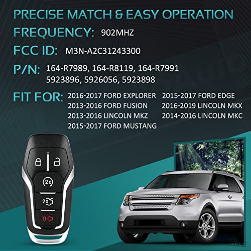 HelloAuto Key Fob Fits Ford Explorer 2016-2017 Fusion Edge Mustang, Keyless Entry Remote Key Fob Shell for Lincoln MKZ MKC MKX FCC ID : M3N-A2C31243300
