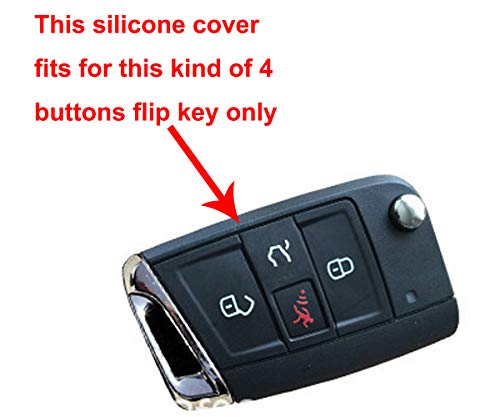 Silicone Key Cover Case Remote Fob Protector fit for VW Golf Polo 2016-2017 4 Buttons Keyless Entry Remote Key Fob Skin Protective key Jacket (1 Black + 1 Red)