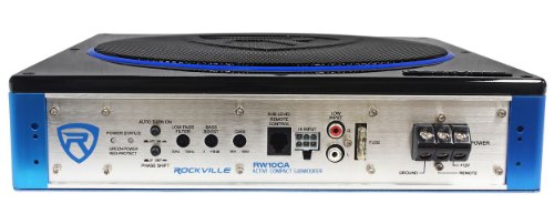 Rockville RW10CA 10" 800 Watt Under-Seat Slim Amplified Car Subwoofer +Wire Kit