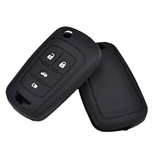 LemSa 2 Pack Keyless Entry Remote Car Flip Key Fob Outer Shell Cover Soft Rubber Silicone Protector Keyless Jacket Case for Chevrolet Camaro Cruze Chevy Equinox Sonic Terrain Key Fob, Black/Pink