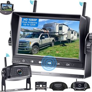 leekooluu rv backup camera wireless waterproof 7” lcd split screen dvr dash monitor touch key rear view system 4 channels travel trailers adapter for furrion pre-wired rvs night vision lk7